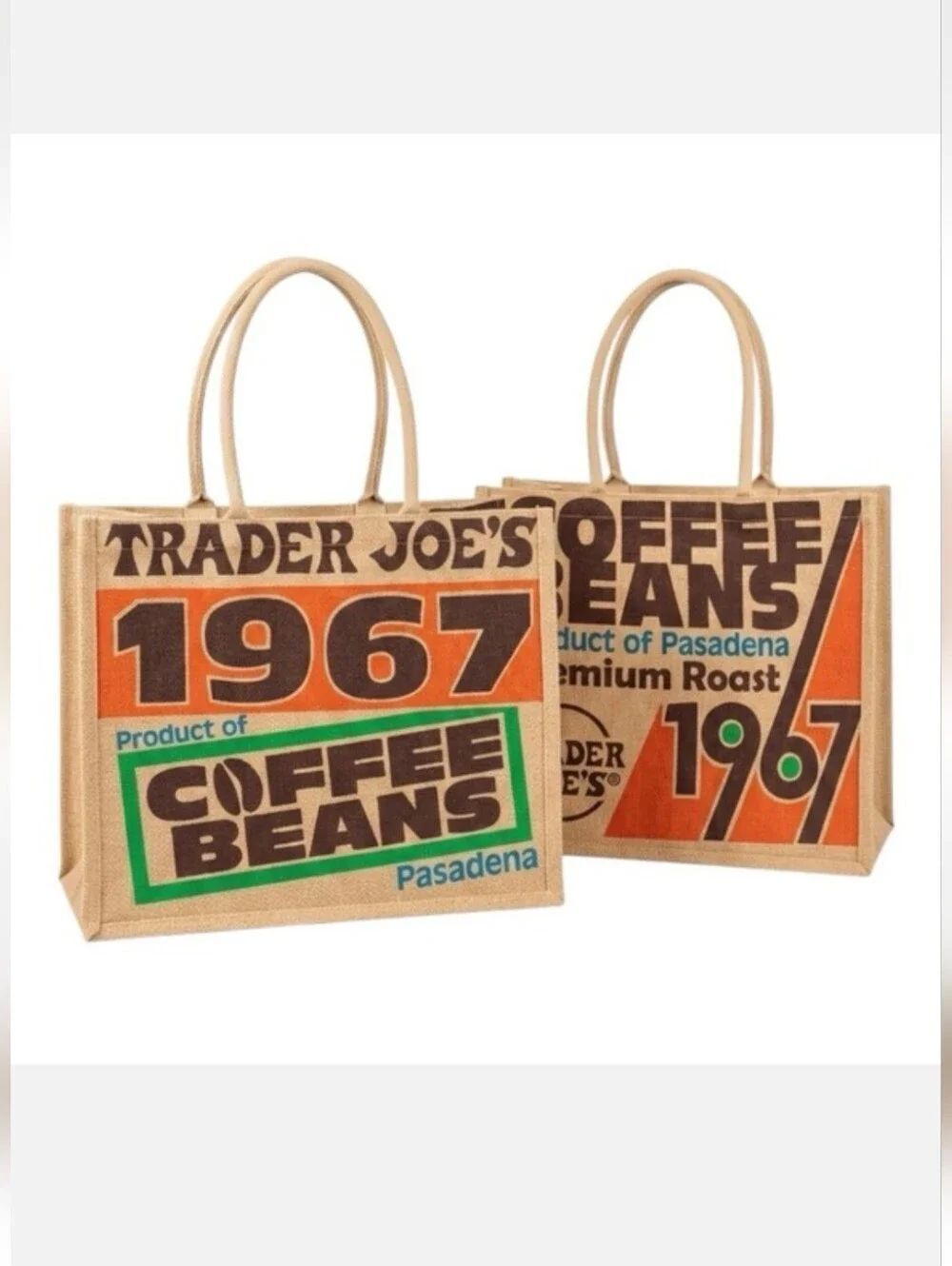 Trader Joe's Coffee Beans 1967, Reusable Jute Tote Bag